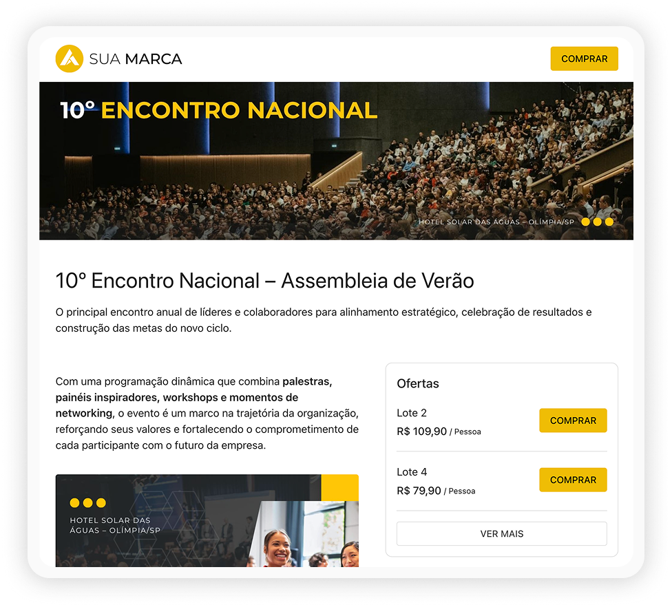 Tela da página de vendas da Excofy para tablet, com banner no topo seguido de seção sobre o produto, galeria de imagens e vídeos, depoimentos e botão de compra.